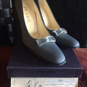 Prada Gray Fabric Heels